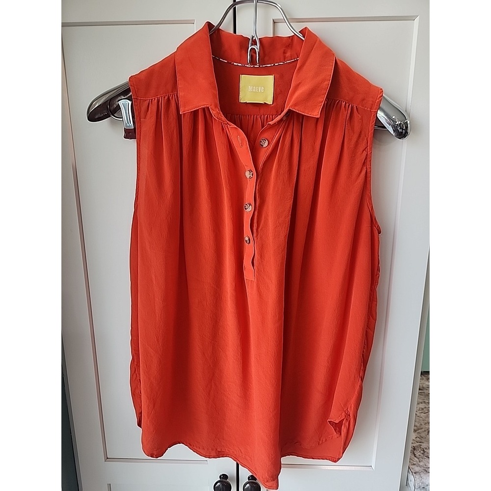 Maeve Anthropologie Orange Silk Sleeveless Top XSP
